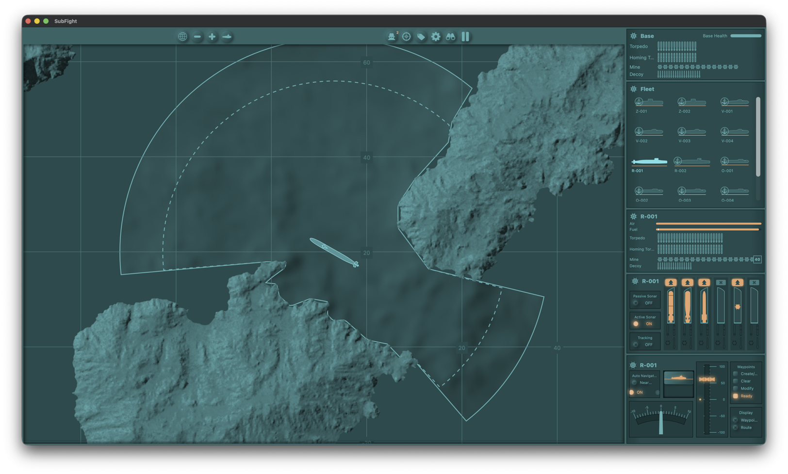 Active sonar sweeping the area for enemy contacts