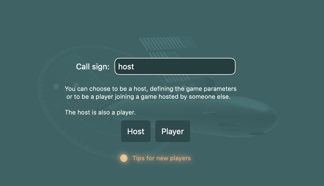 Identification screen for entering a call sign